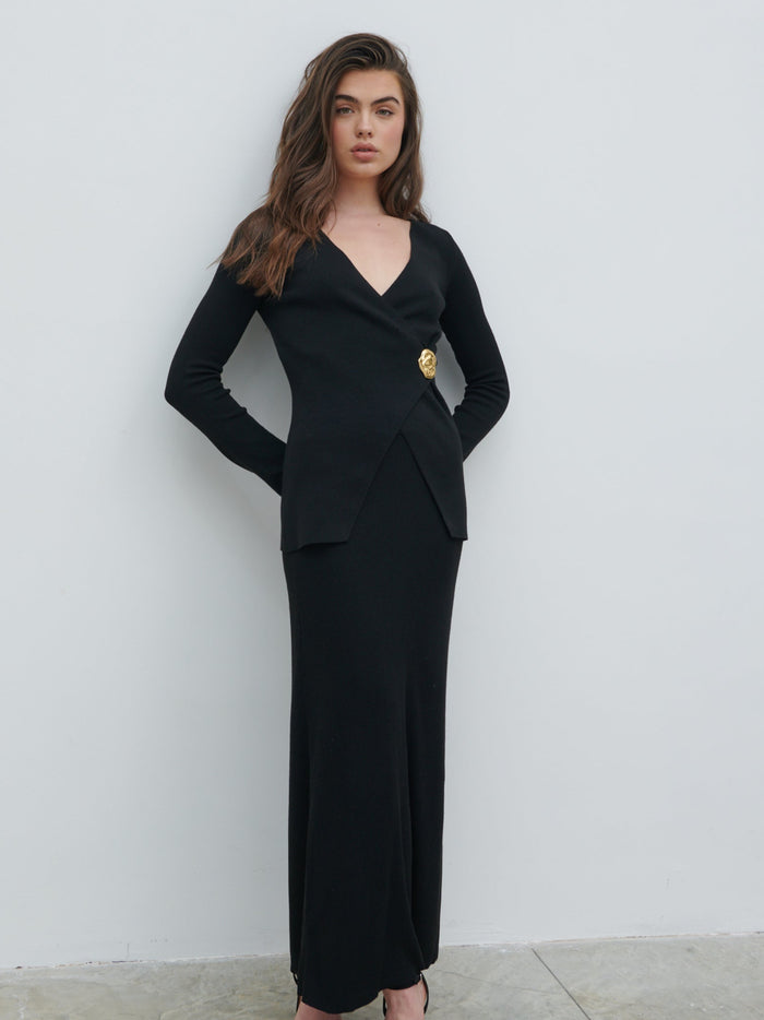 Effie Asymmetric Knit Cardigan - Black