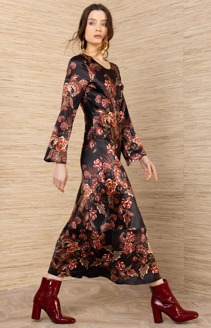 Egypt Charmeuse Dress, color-Black