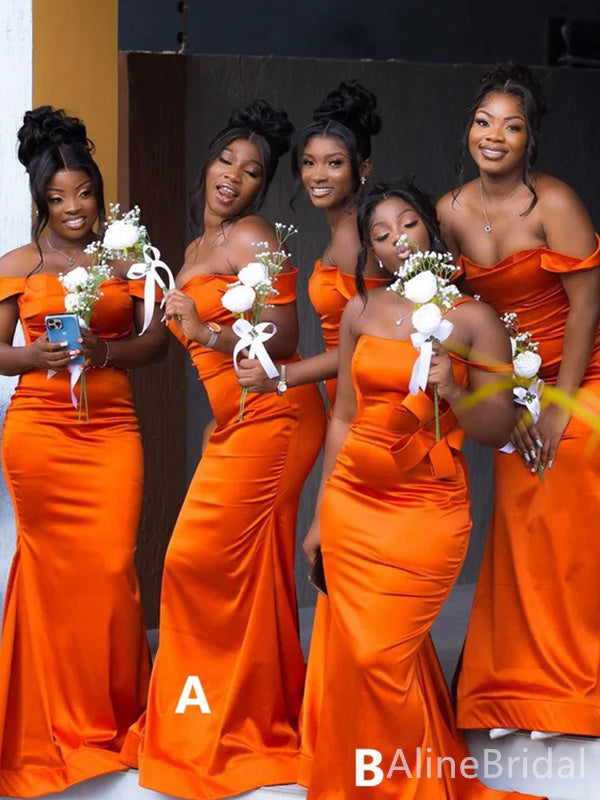 Elegant Burnt Orange Off the Shoulder Mermaid Long Bridesmaid Dress, PD3194