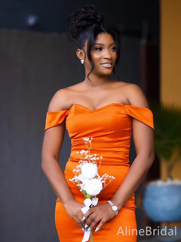 Elegant Burnt Orange Off the Shoulder Mermaid Long Bridesmaid Dress, PD3194