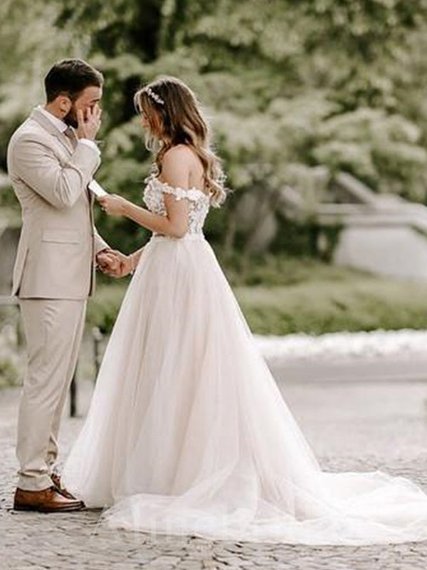 Elegant Off the Shoulder Flora Lace A-line Wedding Dresses,WD3050