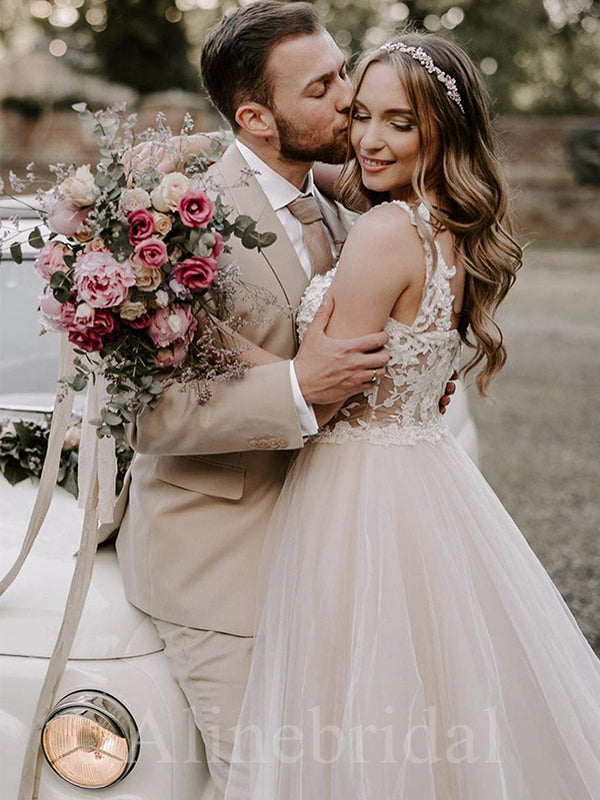 Elegant Off the Shoulder Flora Lace A-line Wedding Dresses,WD3050