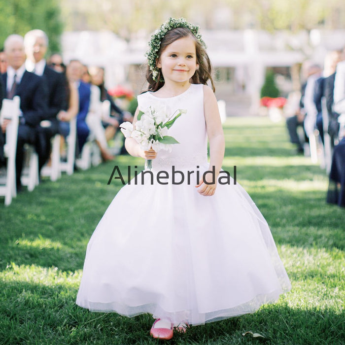 Elegant Off White Bateau A-line Flower Girl Dresses, FGS146