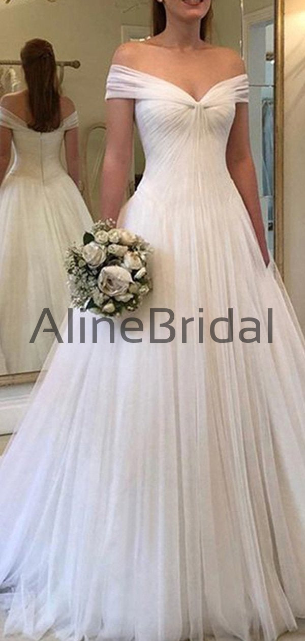 Elegant Pleated Off The Shoulder A-line Ciffon Wedding Dress, WD1106
