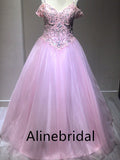 Elegant V-neck Sleeveless A-line Long Prom Dress, PD3558