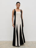 Candy Is 5'6" & Wears Size UK 8|Ella Square Neck Contrast Maxi Dress - Natural and Black