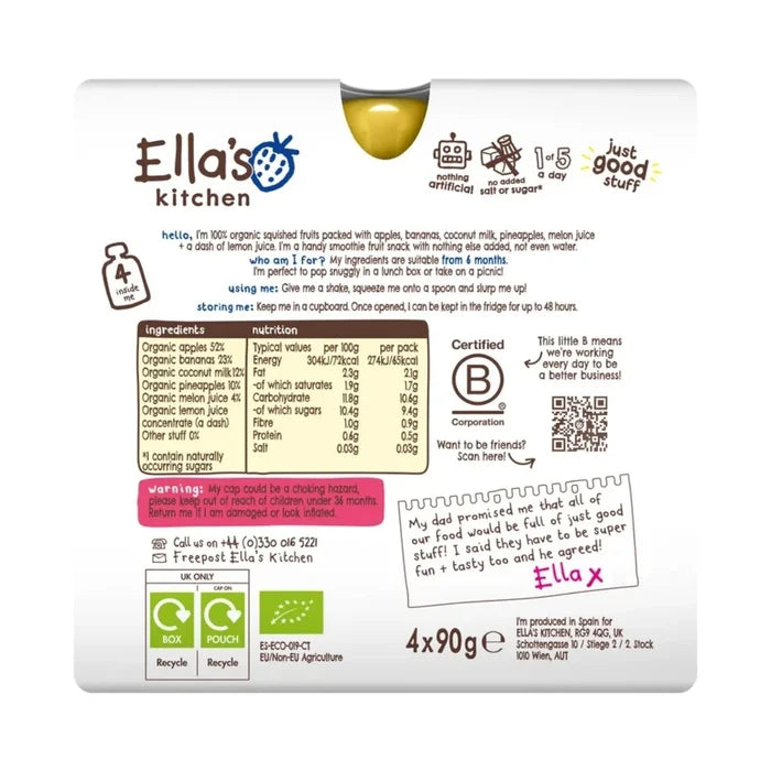 Ella's Kitchen Organic Smoothie The White One Multipack Baby Food Pouch 6+ months 450g (5x90g) - ebebek - Black Friday