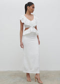Candy Is 5'6" & Wears Size UK S|Ellis Crinkle Ruffle Jersey Dress - Cream