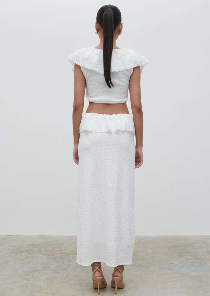 Candy Is 5'6" & Wears Size UK S|Ellis Crinkle Ruffle Jersey Dress - Cream
