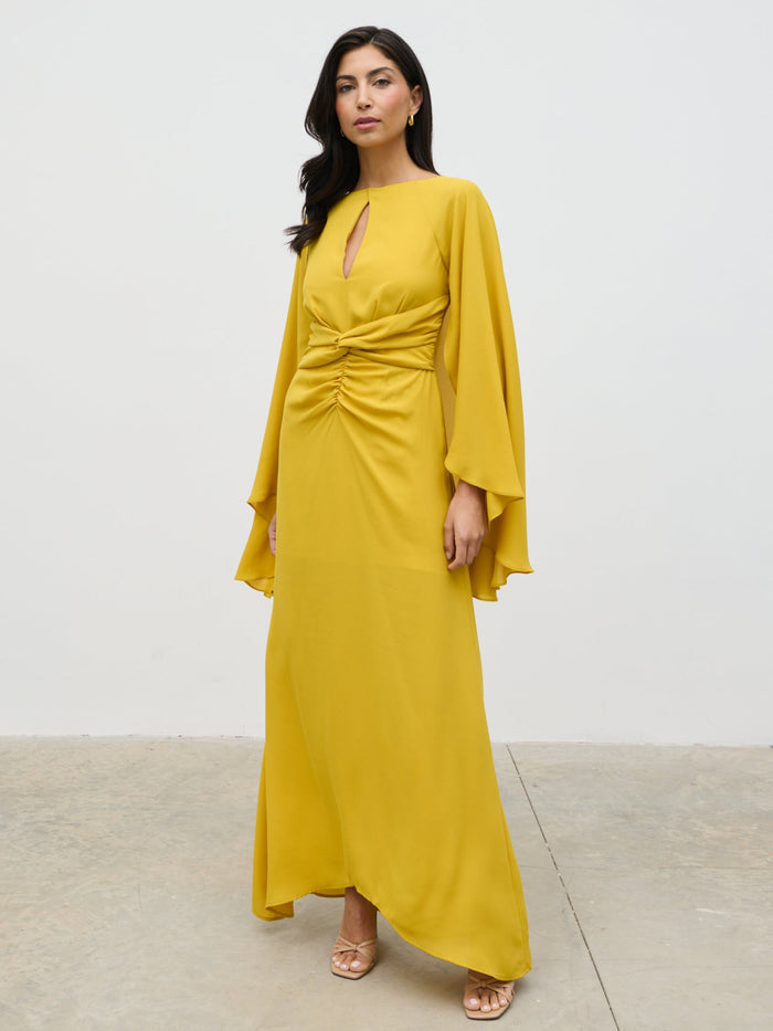 Lygia Is 5'9" & Wears Size UK 8|Ellison Cape Knot Maxi Dress - Yellow Ochre