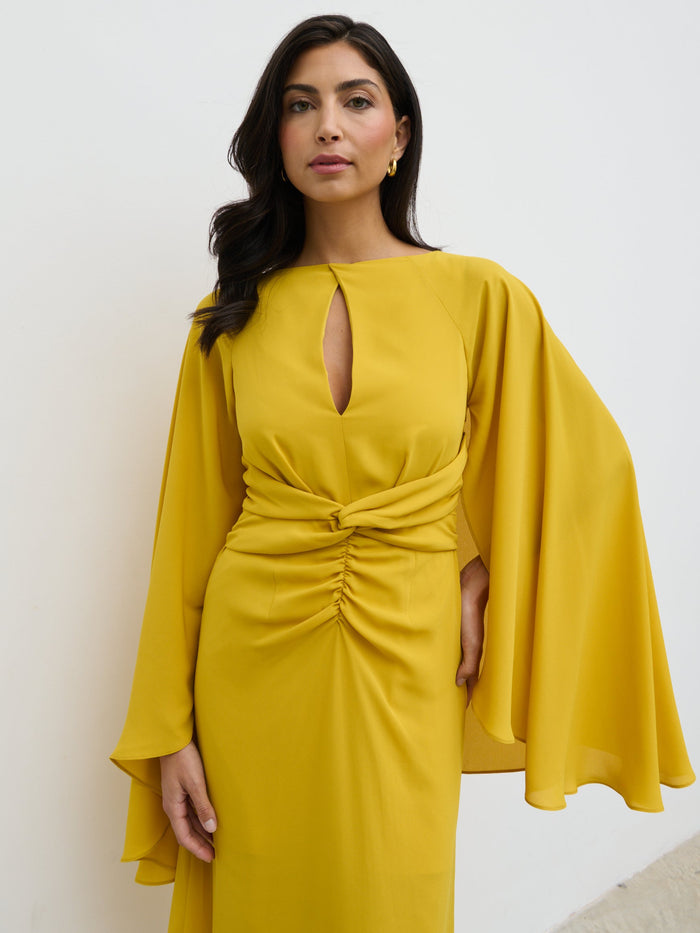Lygia Is 5'9" & Wears Size UK 8|Ellison Cape Knot Maxi Dress - Yellow Ochre
