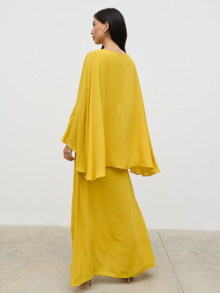 Lygia Is 5'9" & Wears Size UK 8|Ellison Cape Knot Maxi Dress - Yellow Ochre