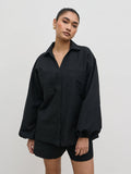 Candy Is 5'6" & Wears Size UK 8|Emerson Balloon Sleeve Shirt - Black