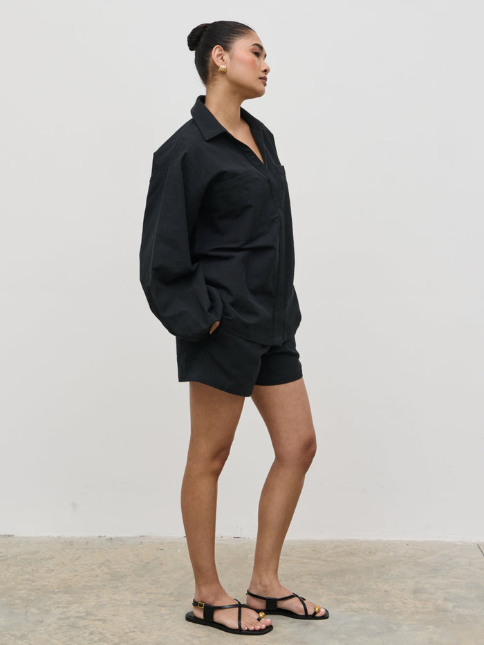 Candy Is 5'6" & Wears Size UK 8|Emerson Balloon Sleeve Shirt - Black