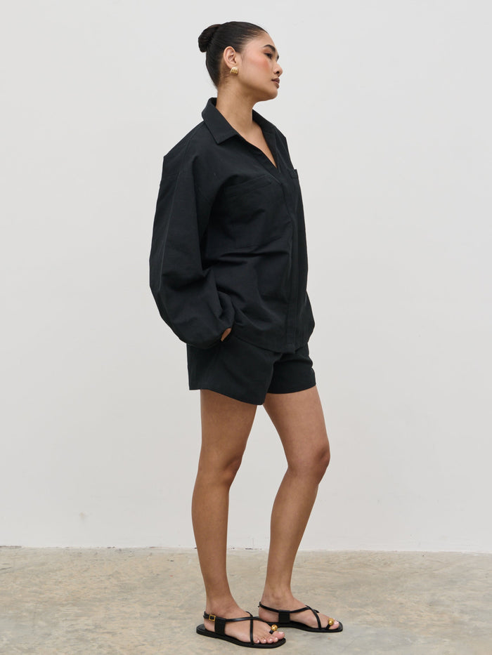 Candy Is 5'6" & Wears Size UK 8|Emerson Cotton Shorts - Black