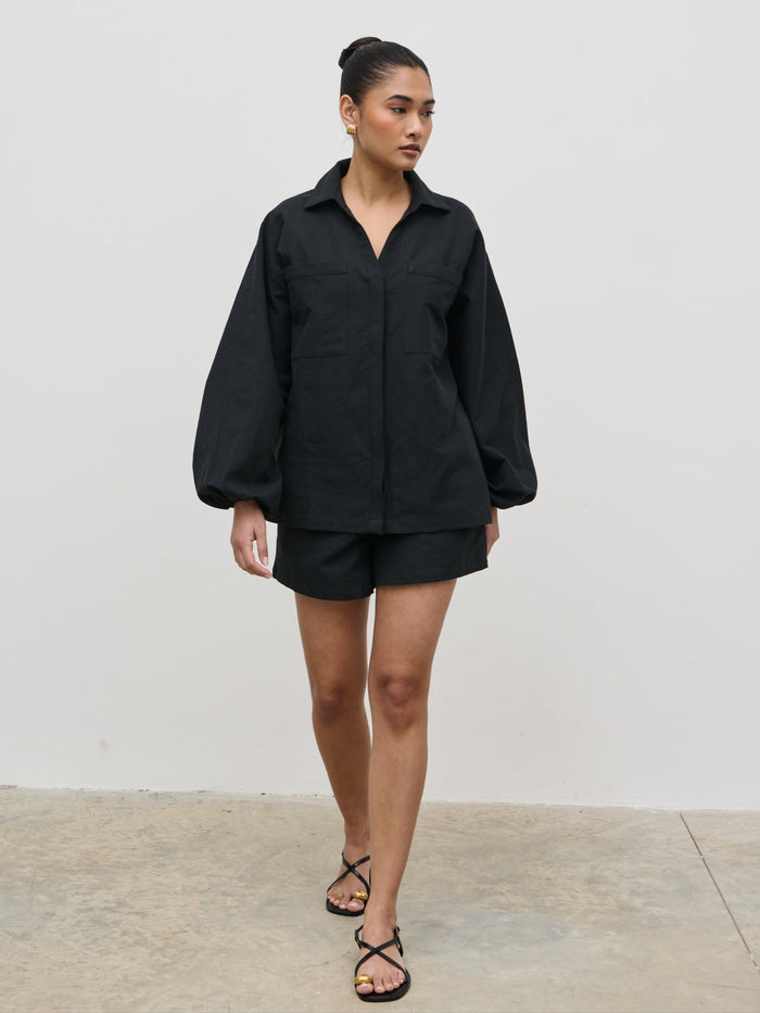 Candy Is 5'6" & Wears Size UK 8|Emerson Cotton Shorts - Black