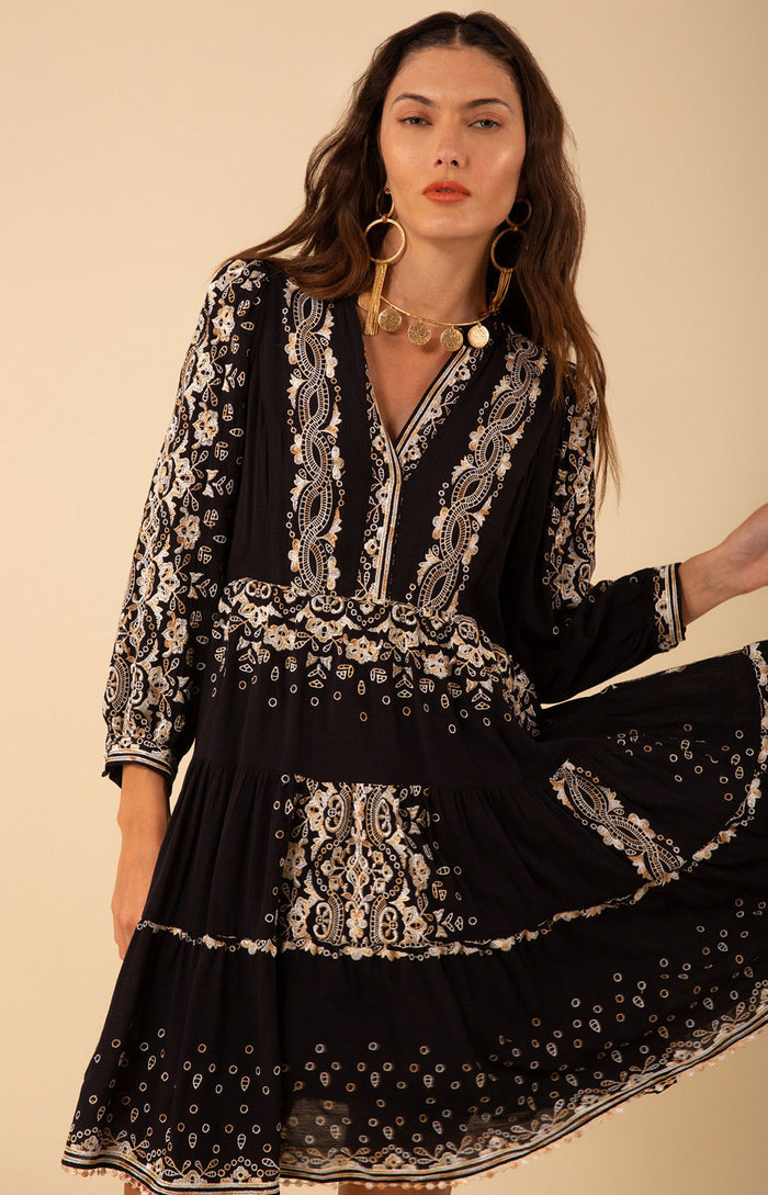 Emery Embroidered Dress, color_black