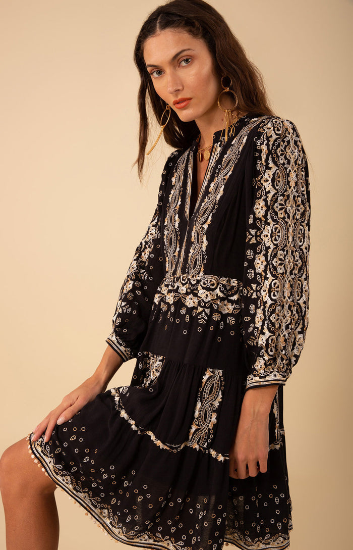 Emery Embroidered Dress, color_black