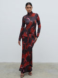 Candy Is 5'6" & Wears Size UK 8|Emmeline High Neck Jersey Maxi Dress - Print