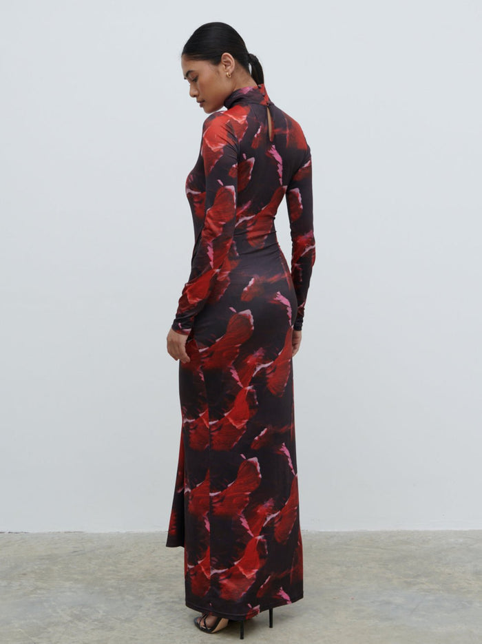 Candy Is 5'6" & Wears Size UK 8|Emmeline High Neck Jersey Maxi Dress - Print