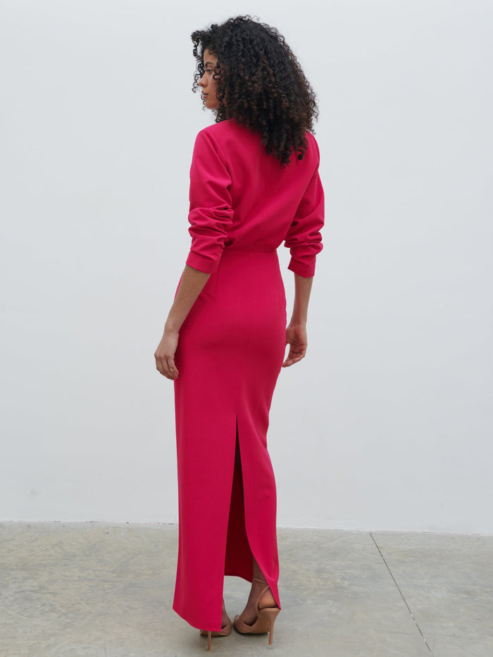 Graziela Is 5'9.5" & Wears Size UK 8|Escala V-Neck Maxi Dress - Fuchsia