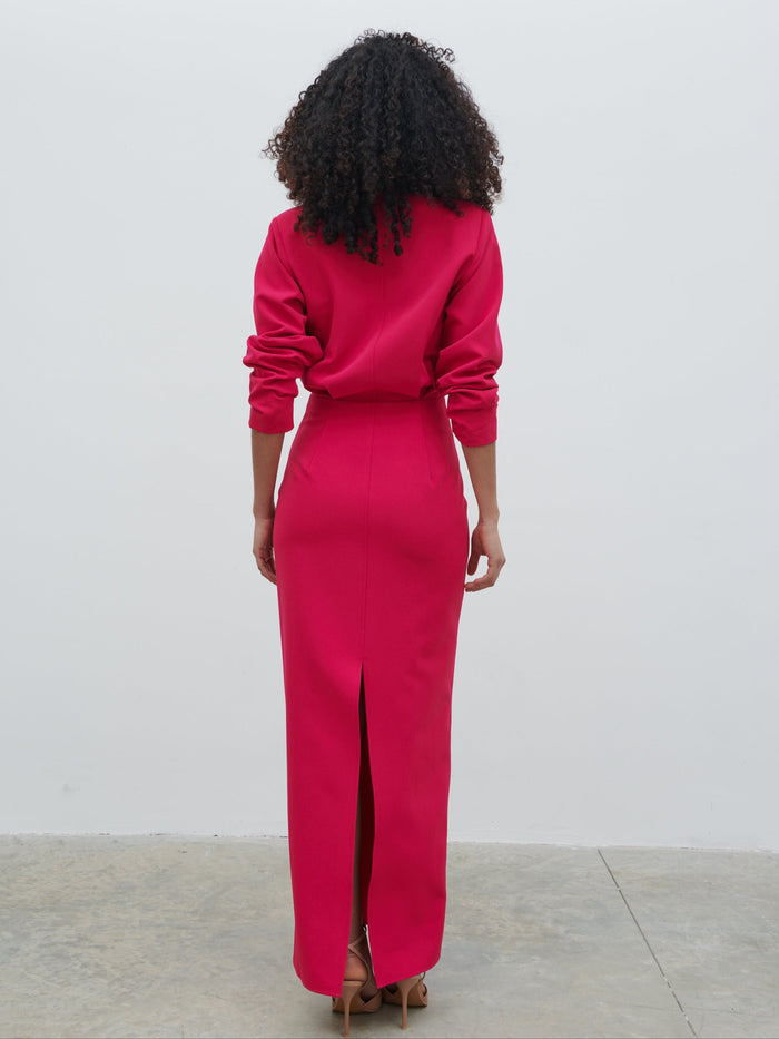 Graziela Is 5'9.5" & Wears Size UK 8|Escala V-Neck Maxi Dress - Fuchsia