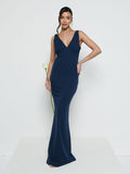 Marina Is 5'7.5" & Wears Size UK 8|Esmee Crepe Maxi Bridesmaid Dress - Navy