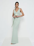 Marina Is 5'7.5" & Wears Size UK 8|Esmee V-Neck Crepe Maxi Bridesmaid Dress - Sage