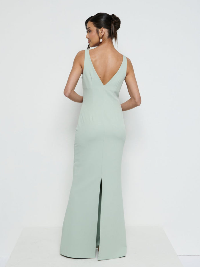 Marina Is 5'7.5" & Wears Size UK 8|Esmee V-Neck Crepe Maxi Bridesmaid Dress - Sage