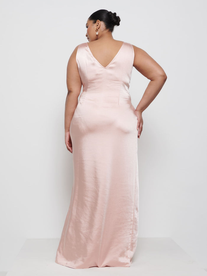 Souki Is 5'8" & Wears Size UK 18|Esmee Wrap Maxi Bridesmaid Dress Curve - Blush