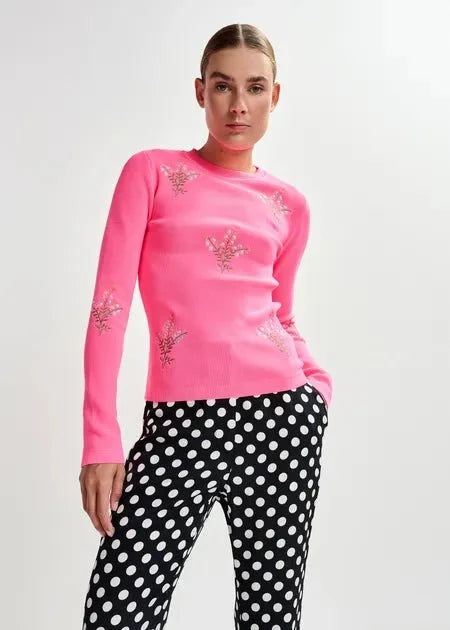 Essentiel Antwerp - Jardens Pink Knitted Sweater w/ Floral Embroideries - Kalifornia Jean Bar