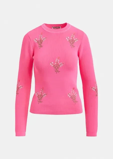 Essentiel Antwerp - Jardens Pink Knitted Sweater w/ Floral Embroideries - Kalifornia Jean Bar