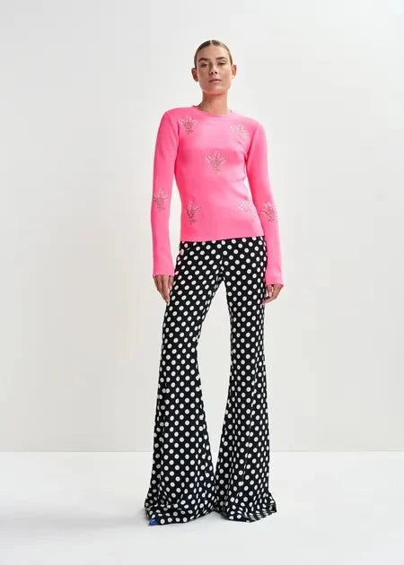 Essentiel Antwerp - Jardens Pink Knitted Sweater w/ Floral Embroideries - Kalifornia Jean Bar