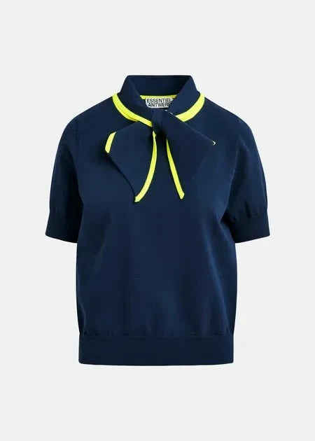 Essentiel Antwerp - Jondra Navy Fine - Knit Polo w/ Bright Yellow Scarf Collar - Kalifornia Jean Bar
