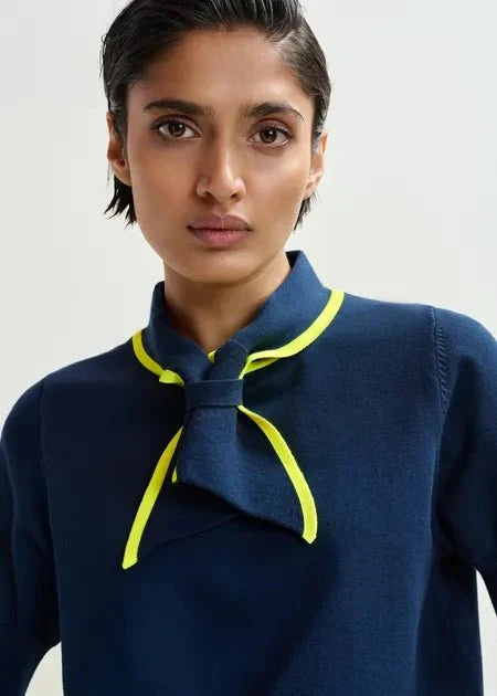 Essentiel Antwerp - Jondra Navy Fine - Knit Polo w/ Bright Yellow Scarf Collar - Kalifornia Jean Bar