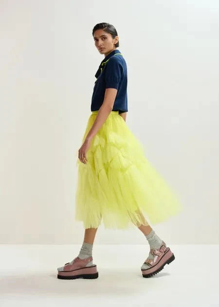 Essentiel Antwerp - Jondra Navy Fine - Knit Polo w/ Bright Yellow Scarf Collar - Kalifornia Jean Bar