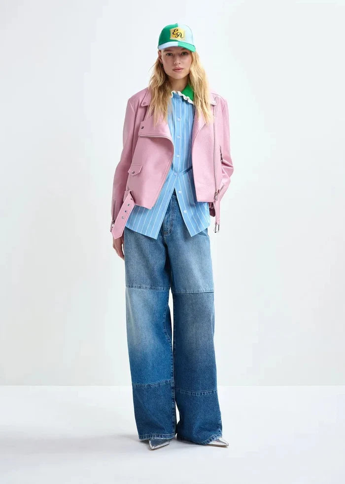 Essentiel Antwerp - Joyful Light Blue Striped Polo Green Crocheted Collar - Kalifornia Jean Bar