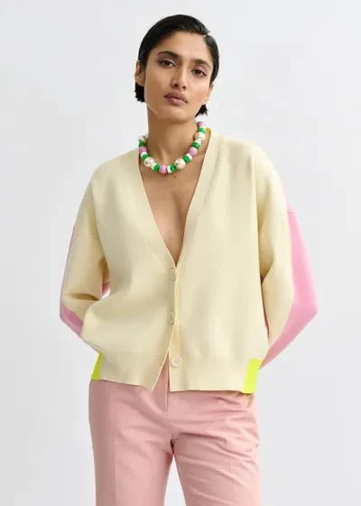 Essentiel Antwerp - Off - White Pink Yellow Colorblock Cardigan - Kalifornia Jean Bar