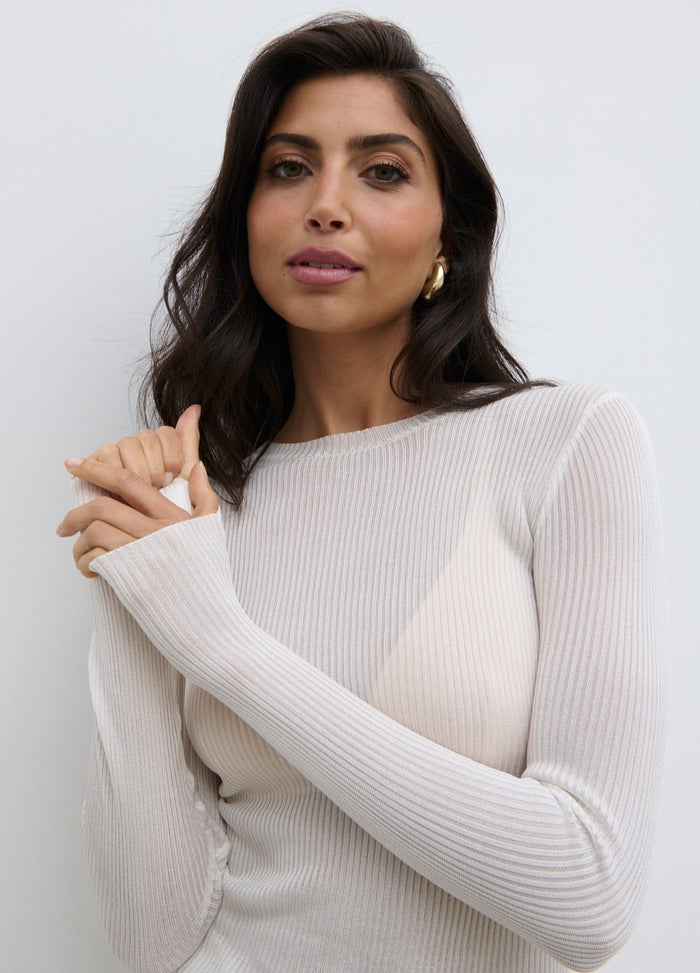 Lygia Is 5'9" & Wears Size UK S|Essie Sheer Knit Top - Cream