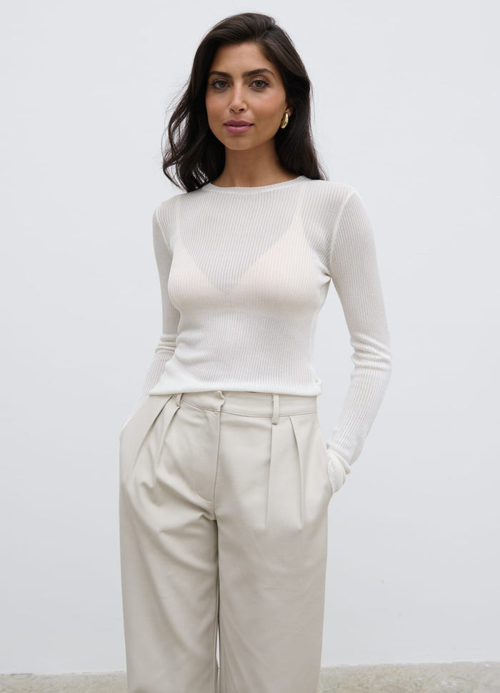Lygia Is 5'9" & Wears Size UK S|Essie Sheer Knit Top - Cream