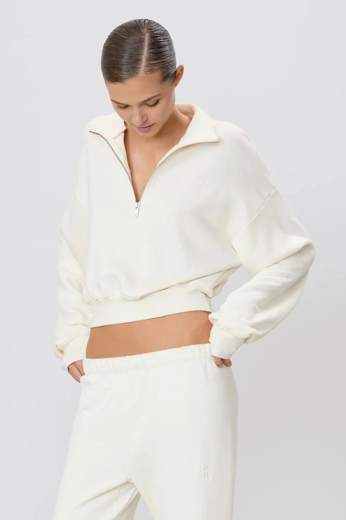 Éterne - Cream Half - Zip Cropped Sweatshirt - Kalifornia Jean Bar