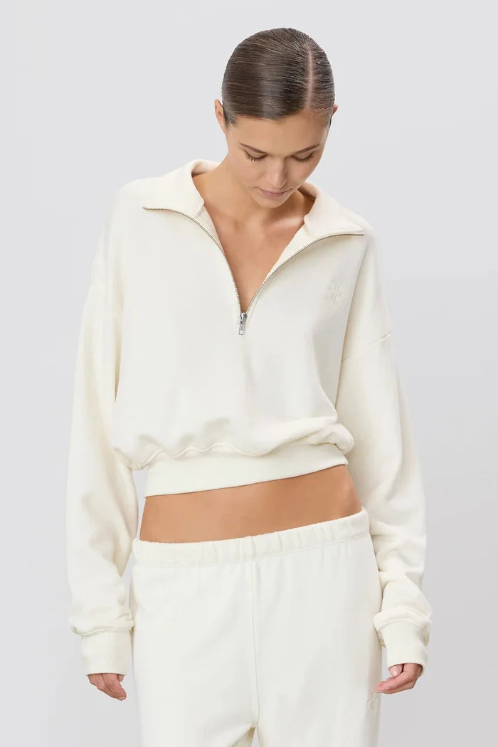 Éterne - Cream Half - Zip Cropped Sweatshirt - Kalifornia Jean Bar
