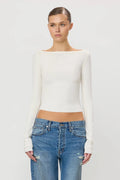 Éterne - Cream Long Sleeve Boat Neck Top - Kalifornia Jean Bar