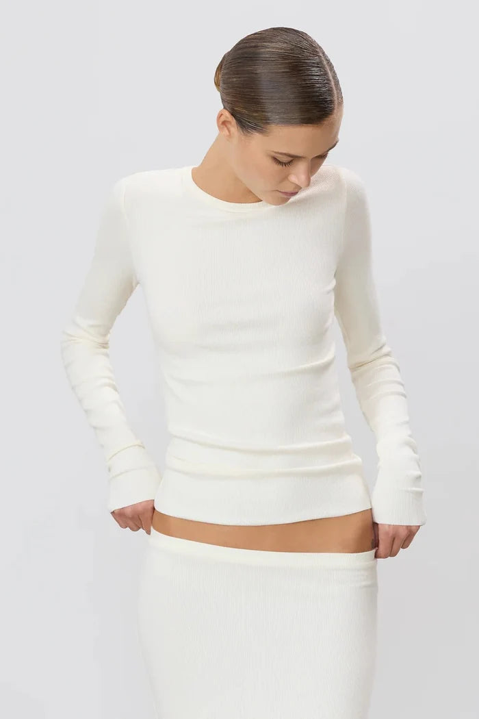 Éterne - Cream Long Sleeve Fitted Top - Kalifornia Jean Bar