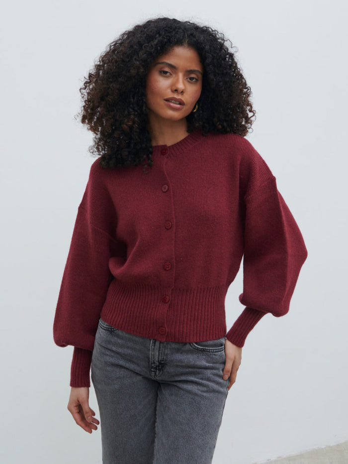 Etta Knit Bomber Jacket - Burgundy