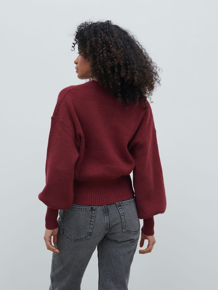 Etta Knit Bomber Jacket - Burgundy