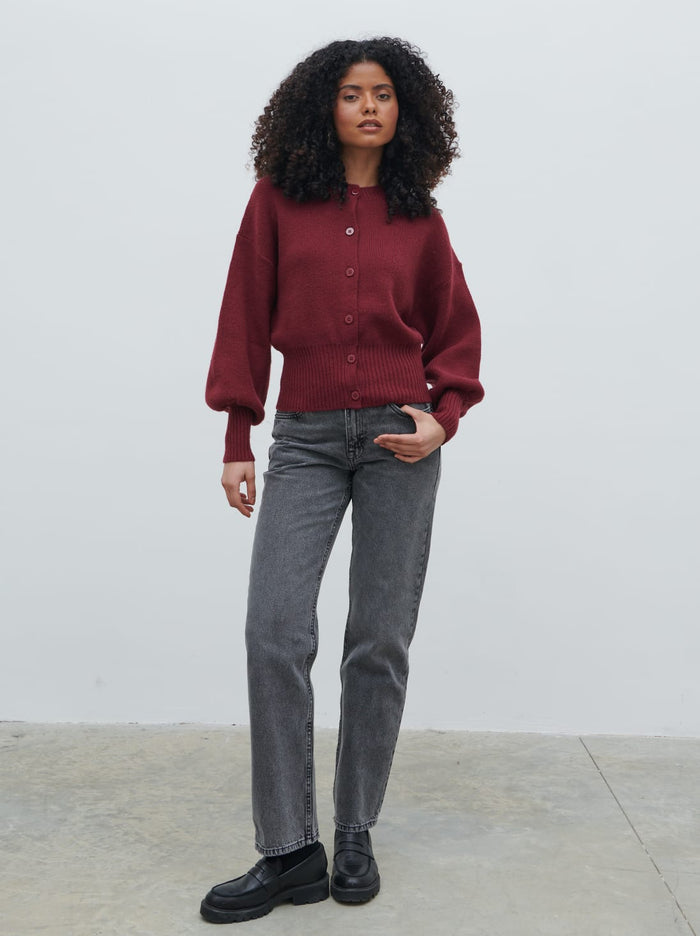 Etta Knit Bomber Jacket - Burgundy
