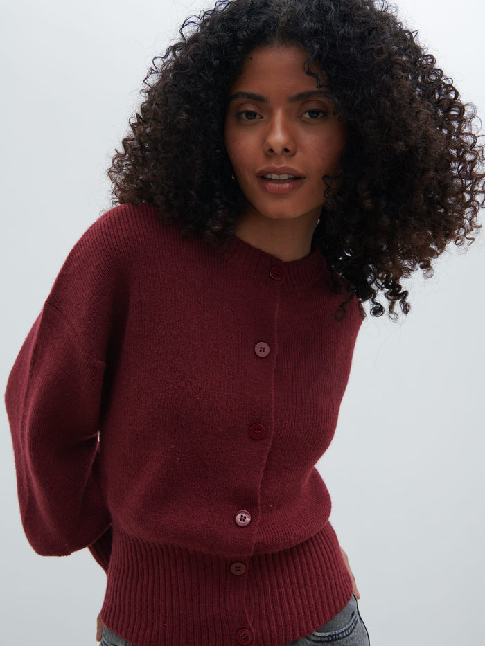 Etta Knit Bomber Jacket - Burgundy