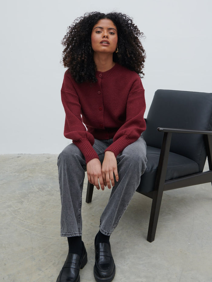 Etta Knit Bomber Jacket - Burgundy