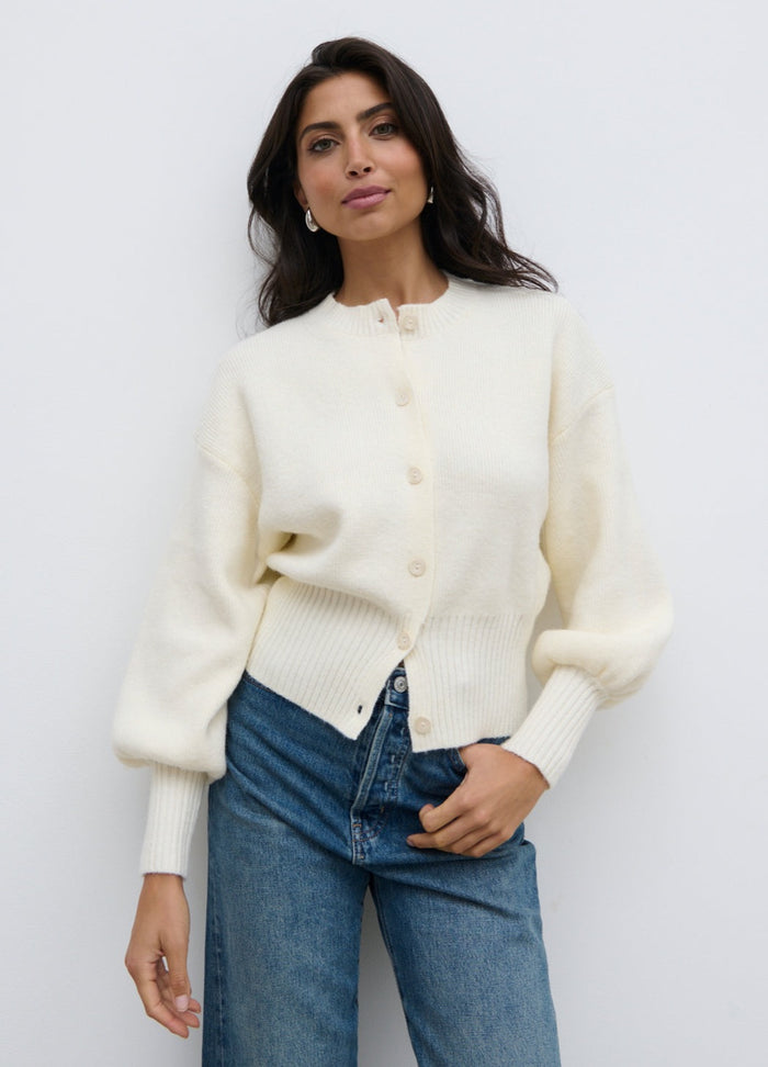 Lygia Is 5'9" & Wears Size UK S|Etta Knit Bomber Jacket - Cream